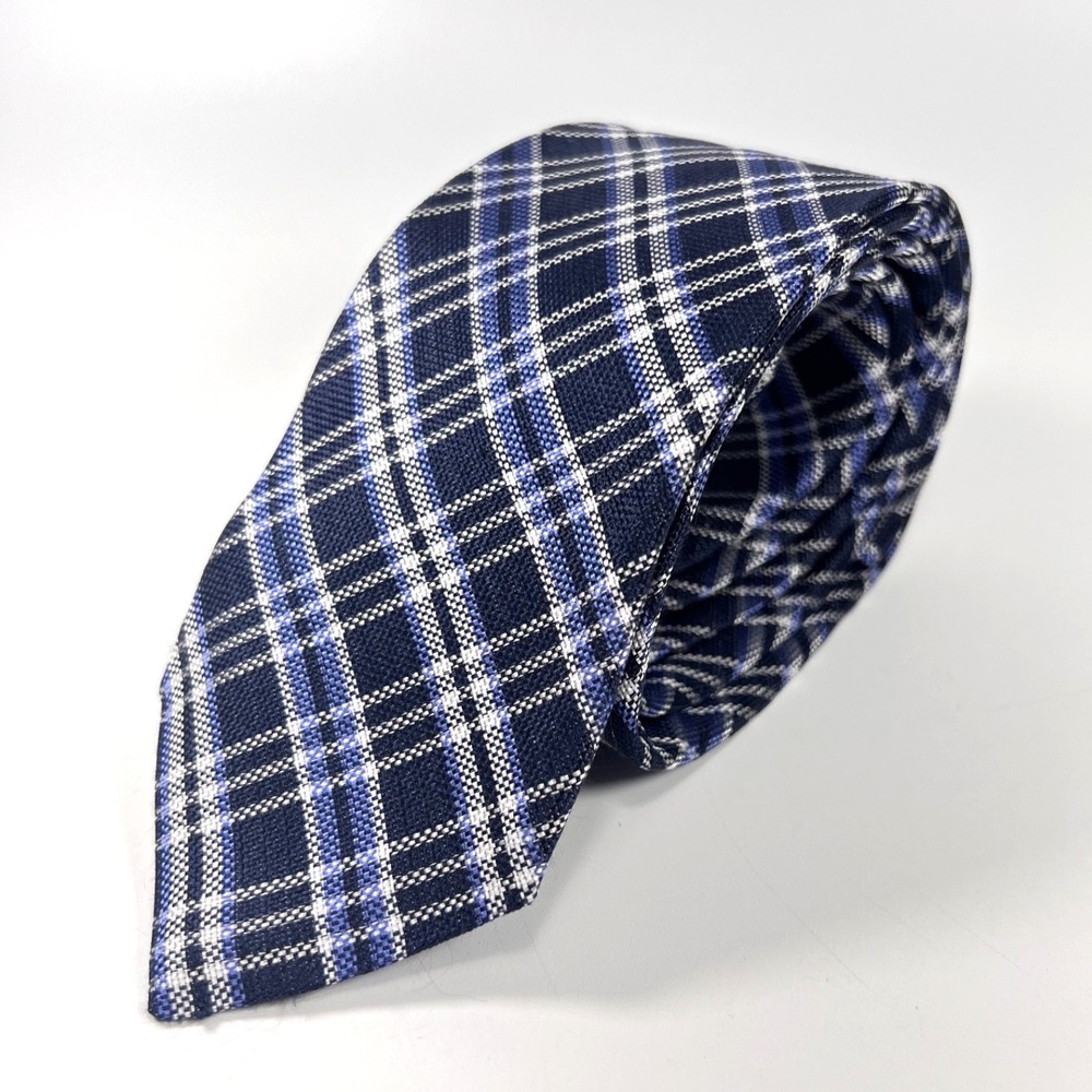 Daniel Cremieux Men's Silk Tie Navy White Plaid Slim 3" x 60" 100% Silk